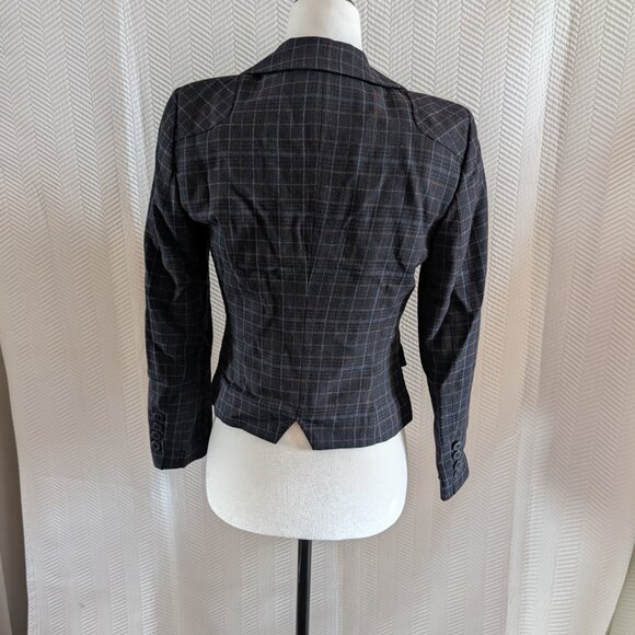 Esprit Women’s Navy Plaid Blazer Wool blend Cotton lined Size 2 Preppy Academia - Picture 2 of 11